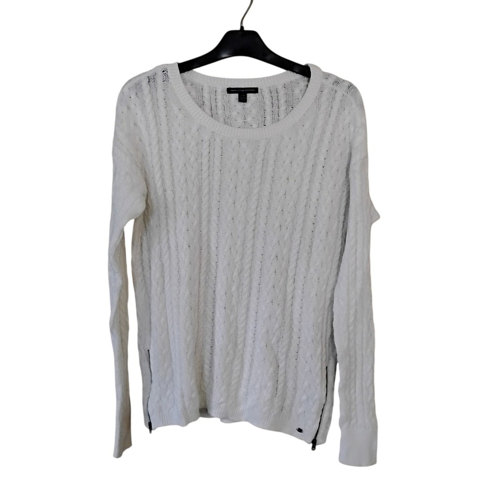 American Eagle Outfitters Cream Cable Knit Sweater Side Zip Cotton Blend Large